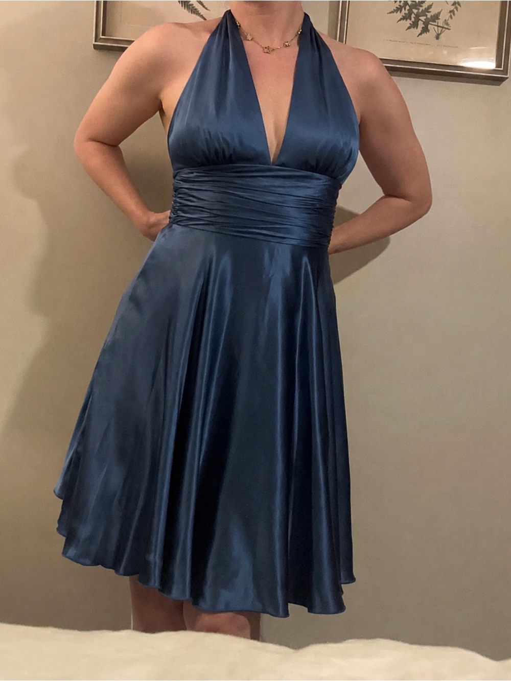Adrianna Papell Silk Deep Sapphire Blue Halter Skater Dress Size 4